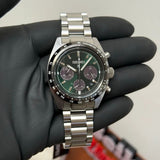 Seiko Prospex Speedtimer Solar Chronograph Green Dial Silver Steel Strap Watch for Men - SSC933