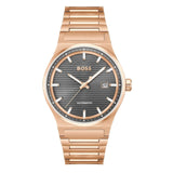 Hugo Boss Candor Automatic Grey Dial Rose Gold Steel Strap Watch for Men - 1514185