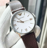 Emporio Armani Kappa Silver Dial Brown Leather Strap Watch for Men - AR11173