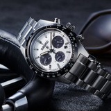 Seiko Prospex Speedtimer Solar Chronograph White Dial Silver Steel Strap Watch for Men - SSC813