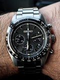 Seiko Prospex Speedtimer Solar Chronograph Black Dial Silver Steel Strap Watch for Men - SSC819