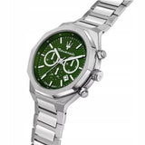 Maserati Stile Chronograph Green Dial Silver Steel Strap Watch for Men - R8873642011