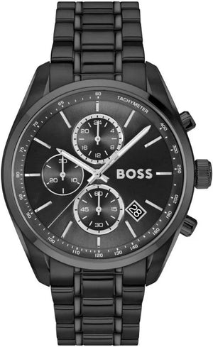 Hugo Boss Grand Prix Chronograph Black Dial Black Steel Strap Watch for Men - 1514298