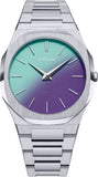 D1 Milano Ultra Thin Chromo Purple Sync Dial Silver Steel Strap Watch for Women - D1-UTBJ43