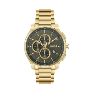 Hugo Boss Peak Chronograph Olive Green Dial Gold Steel Strap Watch for Men - 1514190