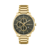 Hugo Boss Peak Chronograph Olive Green Dial Gold Steel Strap Watch for Men - 1514190