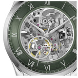 Hugo Boss Principle Skeleton Green Dial Silver Steel Strap Watch for Men - 1514236