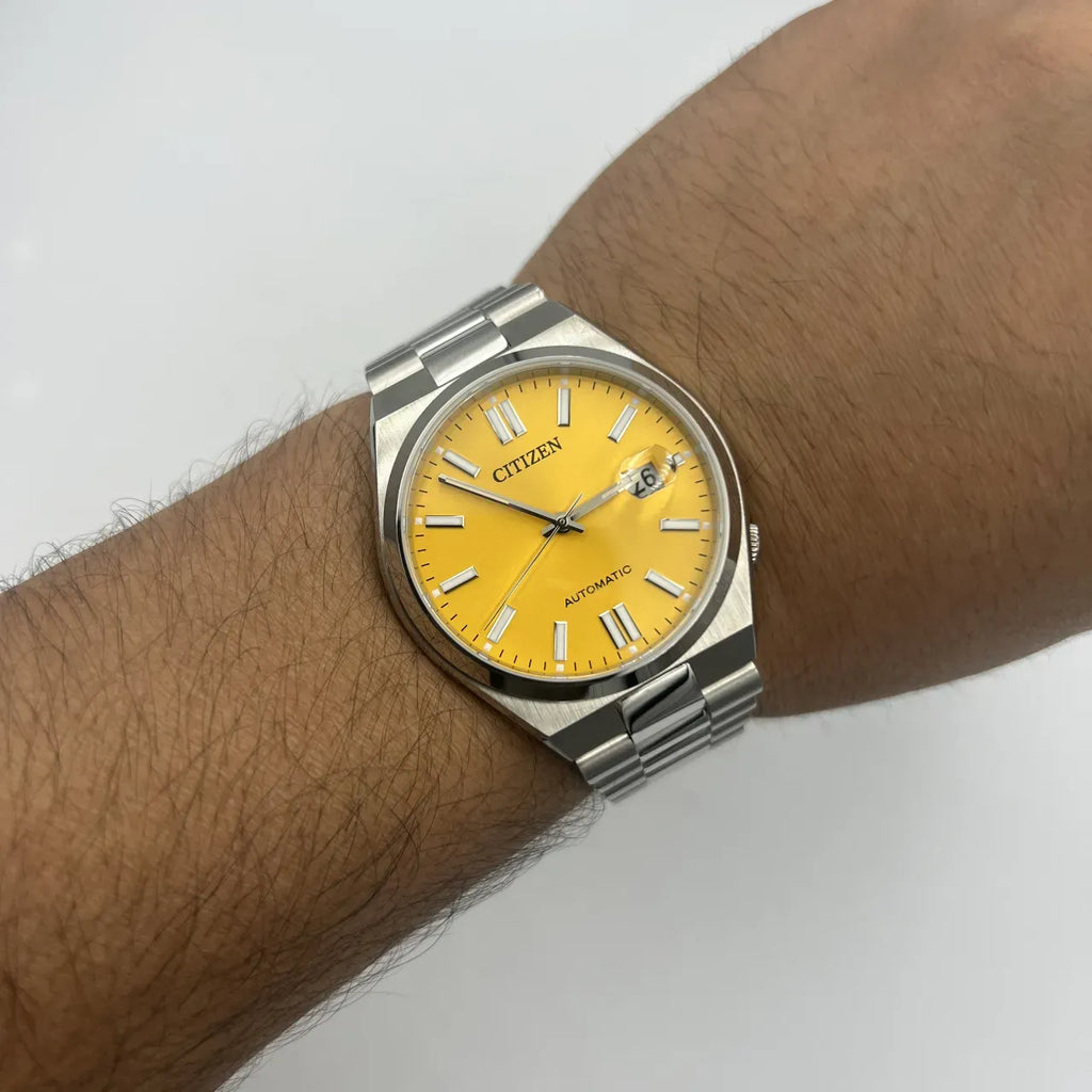 Citizen Tsuyosa Automatic Yellow Dial Silver Steel Strap Watch for Men - NJ0150-56Z