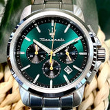 Maserati Successo Chronograph Green Dial Silver Steel Strap Watch for Men - R8873621043