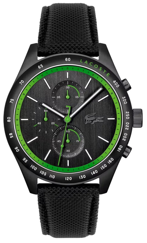 Lacoste Apext Black Dial Black Leather Strap Watch for Men - 2011296