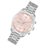 Hugo Boss Grand Tour Chronograph Pink Mother of Pearl Dial Silver Steel Strap Watch for Women - 1502765
