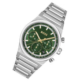 Hugo Boss Candor Chronograph Green Dial Silver Steel Strap Watch for Men - 1514220