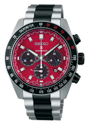 Seiko Prospex Speedtimer Solar Chronograph Datsun 240Z Collaboration Limited Edition Red Dial Two Tone Steel Strap Watch for Men - SBDL123
