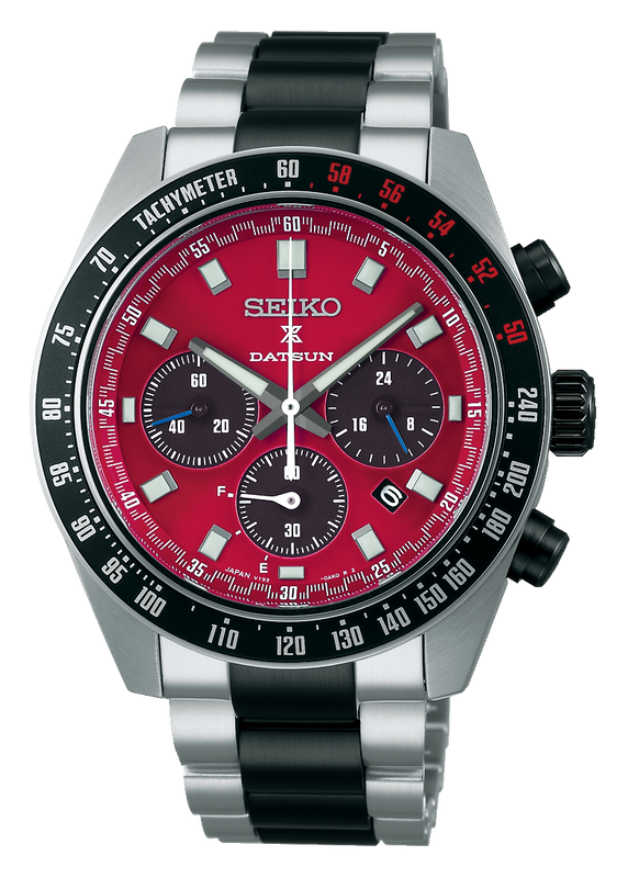 Seiko Prospex Speedtimer Solar Chronograph Datsun 240Z Collaboration Limited Edition Red Dial Two Tone Steel Strap Watch for Men - SBDL123