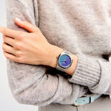 D1 Milano Ultra Thin Chromo Purple Sync Dial Silver Steel Strap Watch for Women - D1-UTBJ43