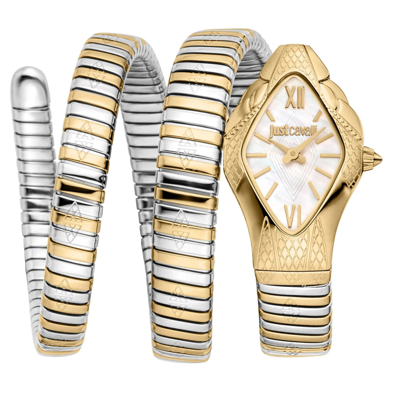 Just Cavalli Cristallo Mother of Pearl Dial Two Tone Steel Strap Watch for Women - JC1L307M0055