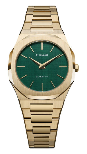 D1 Milano Ultra Thin Green Dial Gold Steel Strap Watch for Women - D1-UTBL18