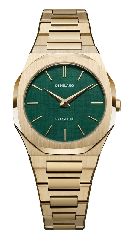 D1 Milano Ultra Thin Green Dial Gold Steel Strap Watch for Women - D1-UTBL18