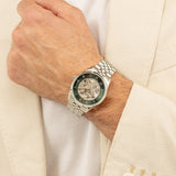 Hugo Boss Principle Skeleton Green Dial Silver Steel Strap Watch for Men - 1514236