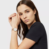 Emporio Armani Gianni T-Bar Mother of Pearl White Dial Two Tone Steel Watch for Women - AR11294