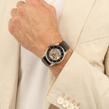 Hugo Boss Principle Skeleton Black Dial Black Leather Strap Watch for Men - 1514234