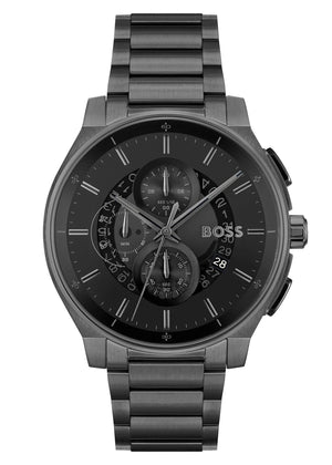 Hugo Boss Peak Chronograph Black Dial Black Steel Strap Watch for Men - 1514192