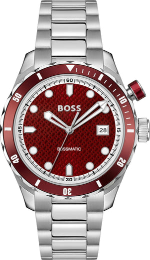 Hugo Boss Bossmatic Automatic Red Dial Silver Steel Strap Watch for Men - 1514179