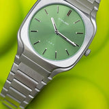 D1 Milano Square Eden Green Dial Silver Steel Strap Watch for Men - D1-SQBJ06