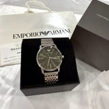 Emporio Armani Minimalist Green Dial Silver Steel Strap Watch for Men - AR11644