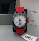 Emporio Armani Sigma Silver Dial Red Silicone Strap Watch for Men - AR11219