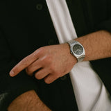 D1 Milano Ultra Thin Matte Black Dial Silver Steel Strap Watch for Men - D1-UTBJ40