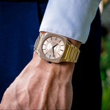 D1 Milano Square Champagne Gold Dial Gold Steel Strap Watch for Unisex - D1-SQBJ04