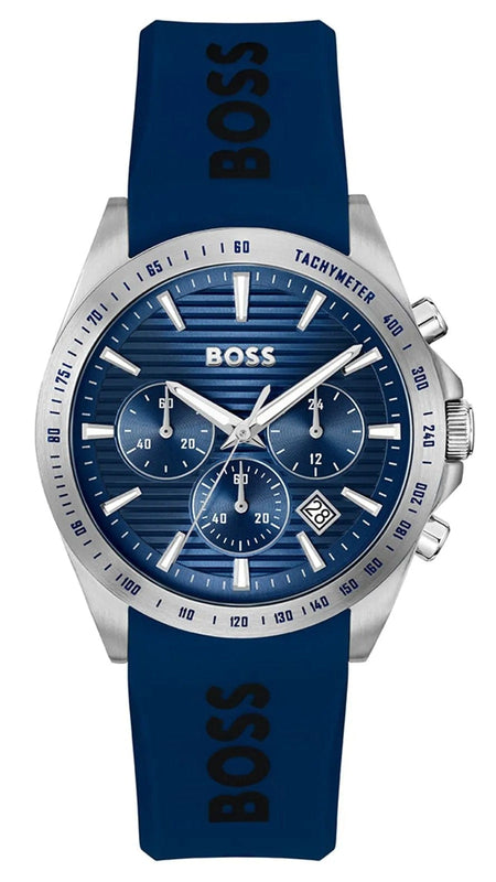 Hugo Boss Strike Chronograph Blue Dial Blue Rubber Strap Watch for Men - 1514239