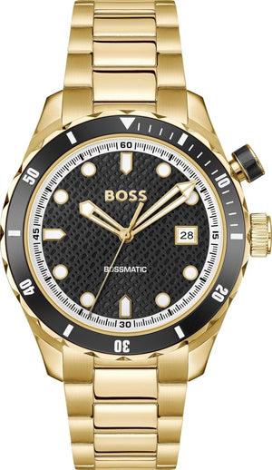 Hugo Boss Bossmatic Automatic Black Dial Gold Steel Strap Watch for Men - 1514180