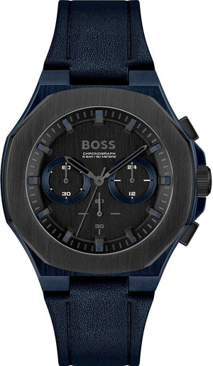 Hugo Boss Taper Chronograph Black Dial Blue Leather Strap Watch for Men - 1514086