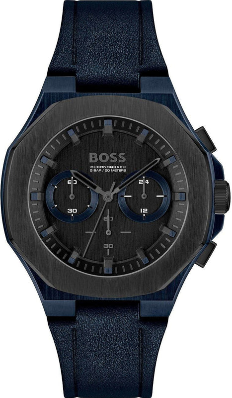 Hugo Boss Taper Chronograph Black Dial Blue Leather Strap Watch for Men - 1514086