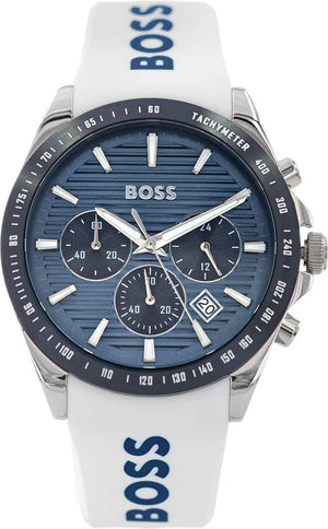 Hugo Boss Strike Chronograph Blue Dial White Rubber Strap Watch for Men - 1514238