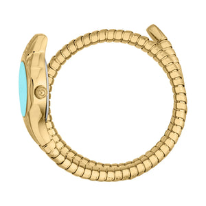 Just Cavalli Fiore Turquoise Dial Gold Steel Strap Watch for Women - JC1L354M0035