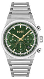 Hugo Boss Candor Chronograph Green Dial Silver Steel Strap Watch for Men - 1514220