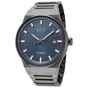 Hugo Boss Candor Automatic Blue Dial Grey Steel Strap Watch for Men - 1514119