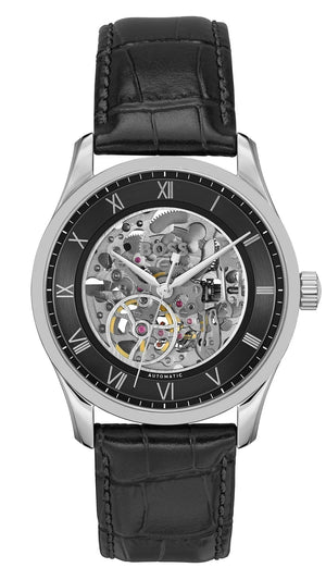 Hugo Boss Principle Skeleton Black Dial Black Leather Strap Watch for Men - 1514234