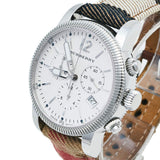 Burberry Utilitarian Chronograph White Dial Tri Tone Leather Strap Watch for Women - BU7820