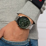 Lacoste Boston Chronograph Green Dial Silver Steel Strap Watch for Men - 2011080