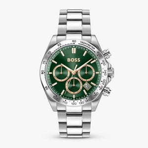 Hugo Boss Hero 2.0 Chronograph Green Dial Silver Steel Strap Watch for Men - 1514268