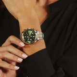 Hugo Boss Grand Tour Chronograph Green Dial Two Tone Steel Strap Watch for Women - 1502766