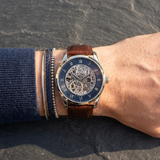 Hugo Boss Principle Skeleton Blue Dial Brown Leather Strap Watch for Men - 1514305