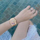 D1 Milano Ultra Thin Marble Dial Rose Gold Steel Strap Watch for Women - D1-UTBL14