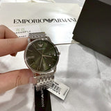 Emporio Armani Minimalist Green Dial Silver Steel Strap Watch for Men - AR11644
