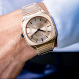 D1 Milano Square Champagne Gold Dial Gold Steel Strap Watch for Unisex - D1-SQBJ04
