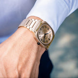 D1 Milano Square Champagne Gold Dial Gold Steel Strap Watch for Unisex - D1-SQBJ04